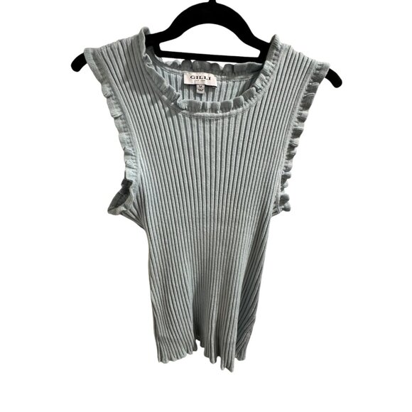 👗 2/$30 👗 Gilli Light Blue Ribbed Tank with Ruffled Collar and Arms sz M - Picture 1 of 6